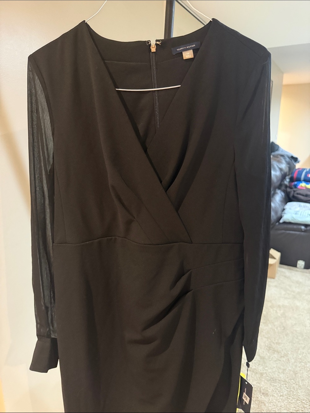 Tommy Hilfiger Black Long Sleeve Faux-Wrap Dress